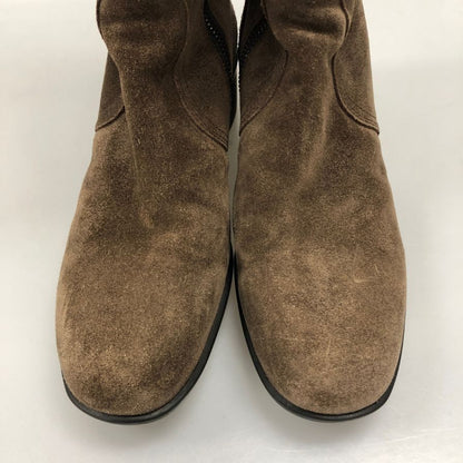 プラダ ニーハイ ブーツ スエード インサイドジップ サイドベルト ゴムソール レディース サイズ35 ブラウン PRADA 約22.0cm【AFI30】