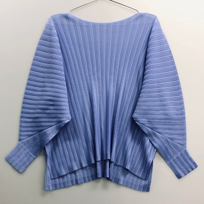 美品◆プリーツプリーズ イッセイミヤケ PP31FK332 リブ プリーツ ブルー系 サイズ3 PLEATS PLEASE 【AFB2】