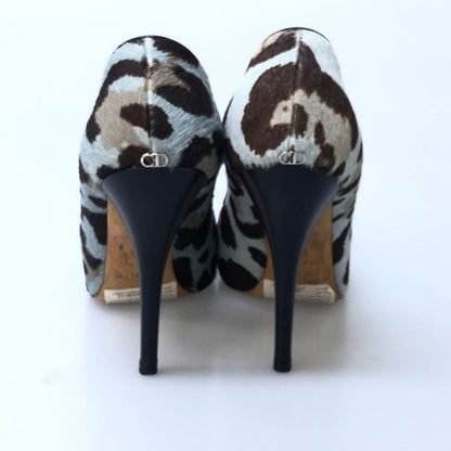 クリスチャン ディオール パンプス レオパード柄 ハイヒール ポニー ファー サイズ36.5 レディース ブルー系 Christian Dior 約23.5cm【AFC45】