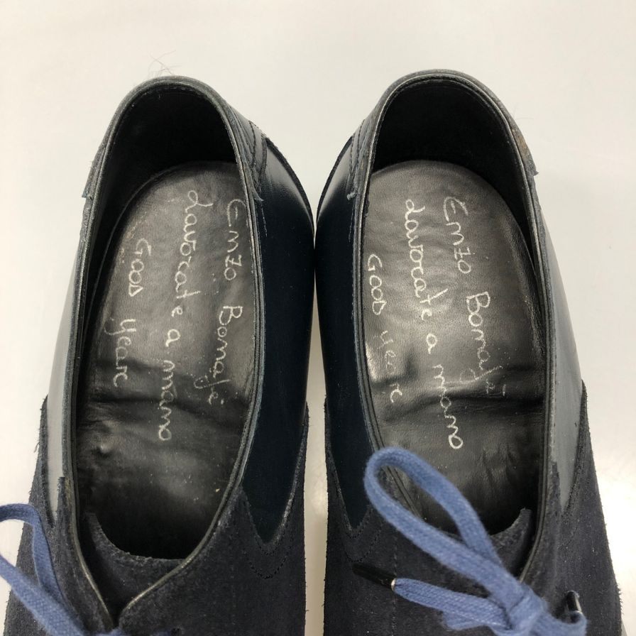 エンツォ ボナフェ プレーントゥ スエード レザーコンビ メンズ サイズ8 ネイビー Enzo Bonafe 約26.0cm【AFC3】