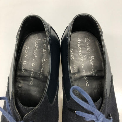 エンツォ ボナフェ プレーントゥ スエード レザーコンビ メンズ サイズ8 ネイビー Enzo Bonafe 約26.0cm【AFC3】