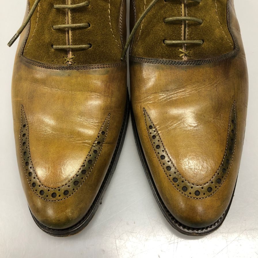 キートン レザーシューズ スエードコンビ カーフ プレーントゥ メダリオン メンズ サイズ10.5 KITON 約28.5cm【AFC43】