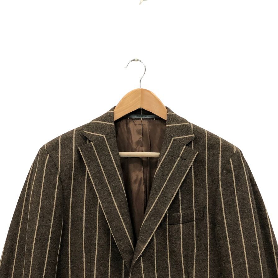 極美品◆カンタレリ テーラードジャケット 3B カシミヤ混 ストライプ サイズ48 ブラウン系 メンズ Cantarelli 【AFB45】