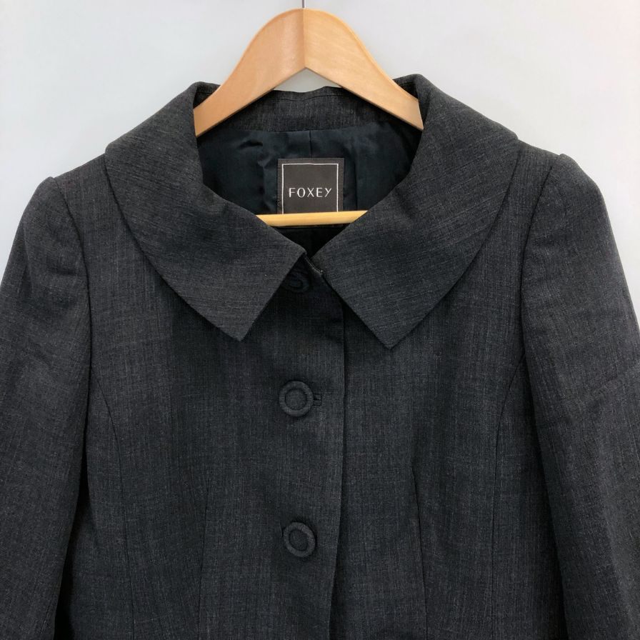美品◆フォクシー アンサンブル スーツ ジャケット 24939 40サイズ ダークグレー FOXEY 【AFB45】