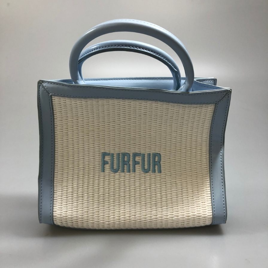 ラフィア ロゴトートバッグ  ライトブルー ハンドバッグ レディース FURFUR【AFE6】