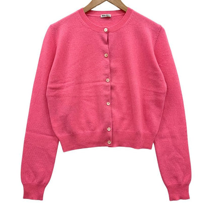 極美品◆ミュウミュウ カーディガン クルーネック カシミア100% レディース サイズ44 ピンク miumiu 【AFB28】