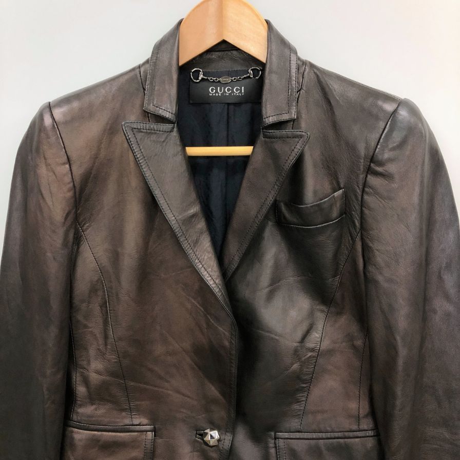 中古◆グッチ オールドグッチ 1B レザーショート丈 ジャケット イタリア製 レディース サイズ38 ブラック GUCCI 【AFG1】
