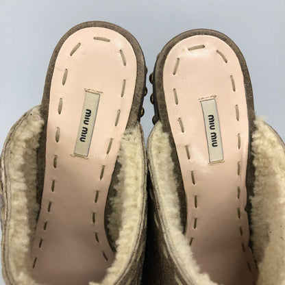 ミュウミュウ サボサンダル チャンキーヒール ムートン 内ボア ブラウン レディース サイズ36 MIUMIU 約22.5cm【AFC41-2】