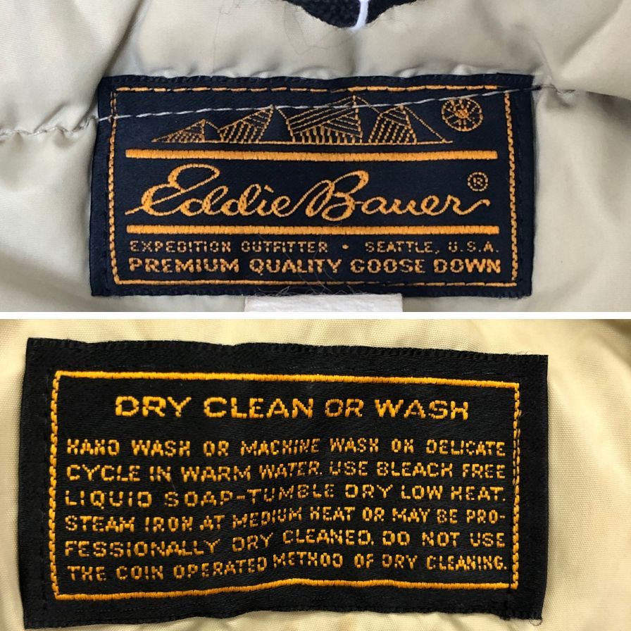 中古◆エディーバウアー ダウンジャケット 80年代 黒タグ ロゴボタン グリーン メンズ サイズ不明 Eddie Bauer 【AFF19】
