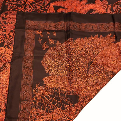 エルメス カレ90 Les Legendes de L'Arbre 木の伝説 シルク ブラウン×オレンジ HERMES【AFI18-3】