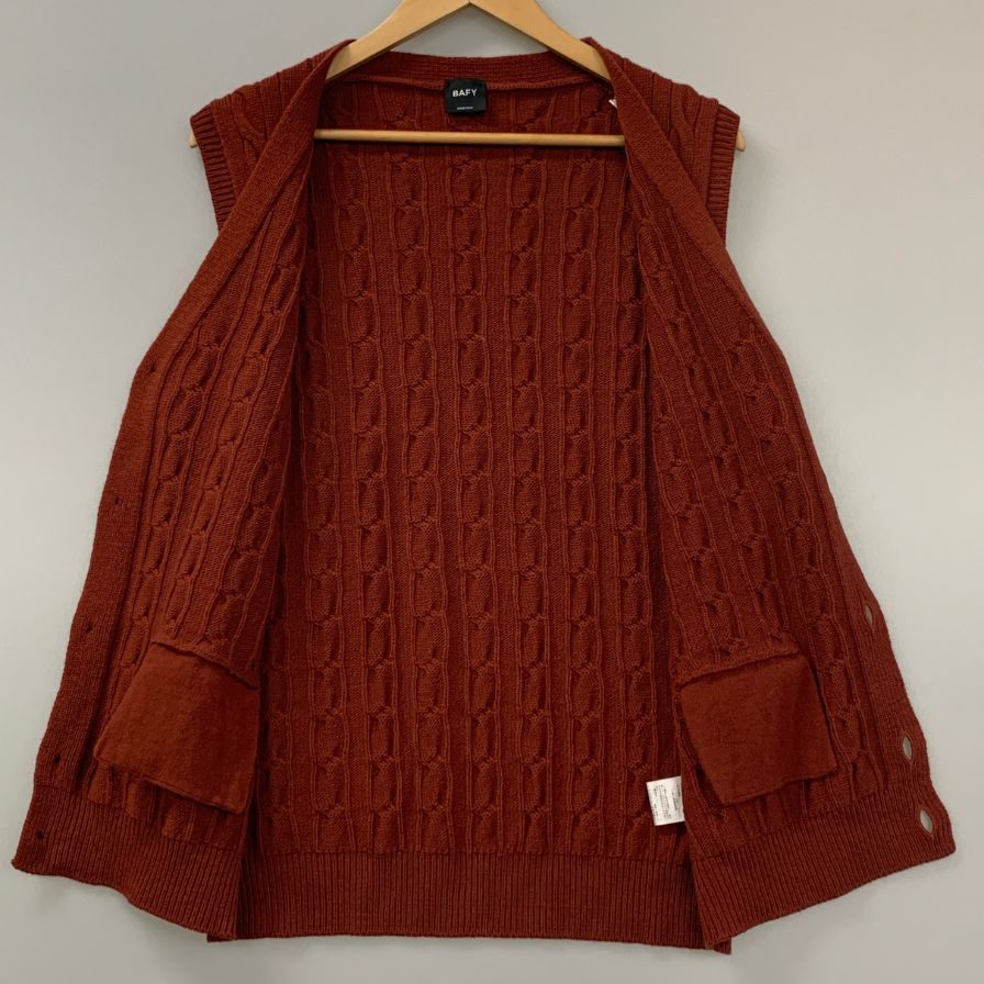 中古◆バフィ×ビームス F 別注 ケーブル ニットベスト メンズ サイズ50 ブラウン BAFY × BEAMS F 【AFB12】