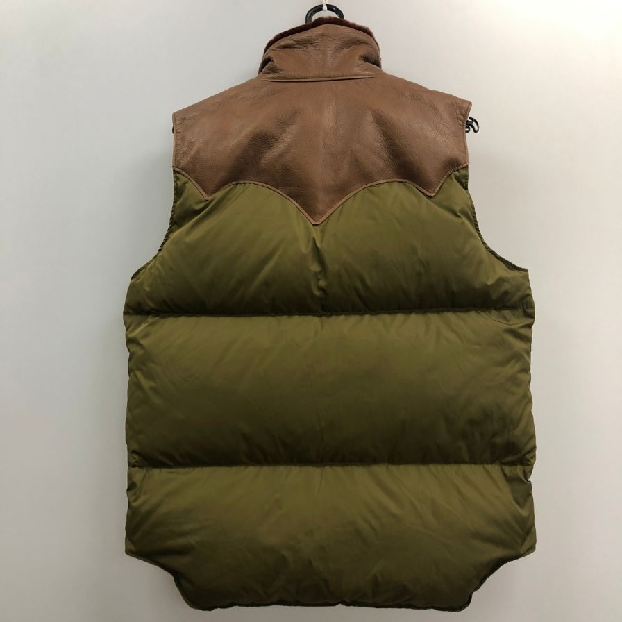 美品◆ロッキーマウンテン フェザーベッド×アナトミカ ダウンベスト カーフレザー メンズ サイズ40 カーキ×ブラウン Rocky Mountain Featherbed×ANATOMICA 【AFA1】