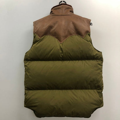 美品◆ロッキーマウンテン フェザーベッド×アナトミカ ダウンベスト カーフレザー メンズ サイズ40 カーキ×ブラウン Rocky Mountain Featherbed×ANATOMICA 【AFA1】