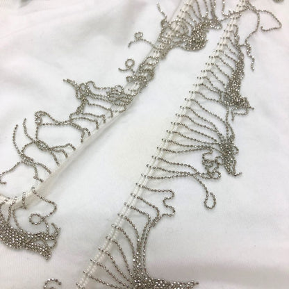 中古◆オールセインツ カットソー 半袖 シルバー フリンジ 装飾 金具 コットン Tシャツ ホワイト メンズ サイズXS ALLSAINTS 【AFB18】