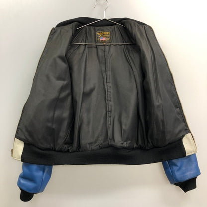 美品◆バンソン チームジャケット パッチ付 レザー MADE IN USA メンズ サイズ34 ブルー×ホワイト vanson 【AFF22】