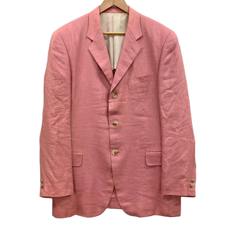 中古◆メンズビギ テーラードジャケット リネン 3B 背抜き 薄手 春夏 ピンク メンズ サイズL Men's BIGI 【AFB26】