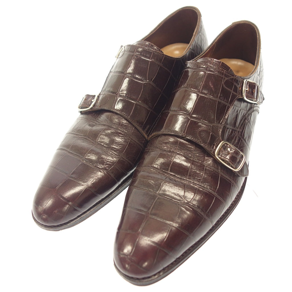 Good Condition ◆ Trading Post Leather Shoes Double Monk Croco Embossed Red Brown Men's Size 7 Trading Post [AFC7] 