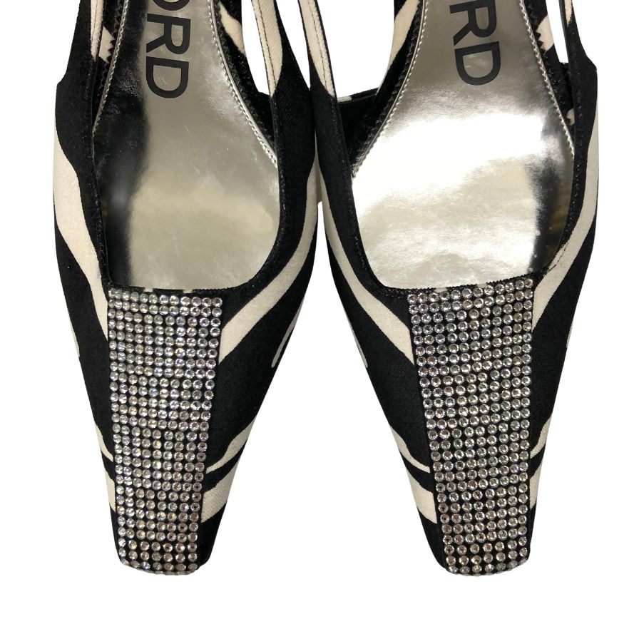 トムフォード パンプス サンダル  ビジューあしらい レディース サイズ36.5 ブラック×ホワイト TOM FORD 約23.0cm【AFC33】