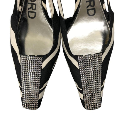 トムフォード パンプス サンダル  ビジューあしらい レディース サイズ36.5 ブラック×ホワイト TOM FORD 約23.0cm【AFC33】