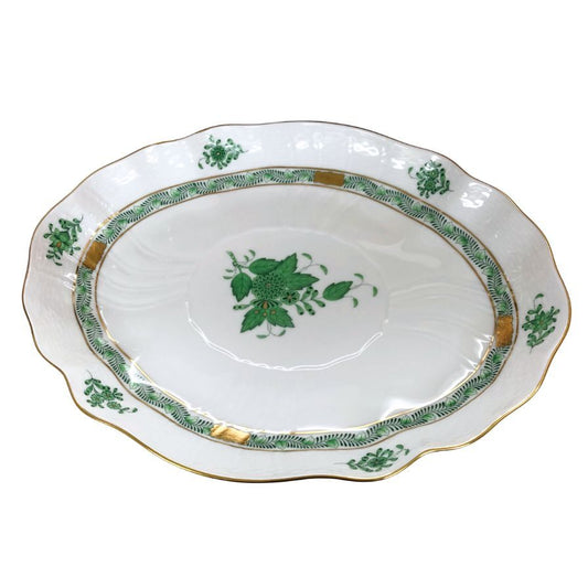 ヘレンド 食器 アポニーグリーン オーバルディッシュ 約26cm HEREND【AFI22】【中古】