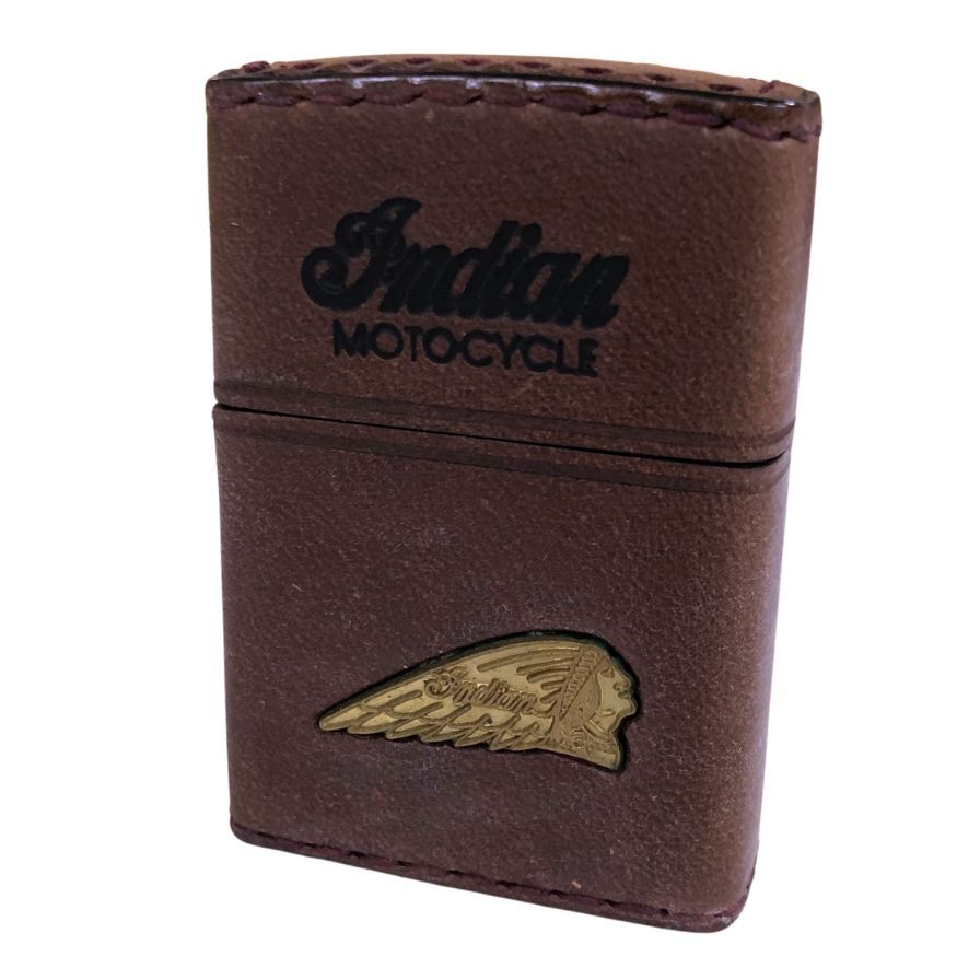 ジッポー オイルライター インディアンモ ーターサイクル レザー ブラウン 年式不明 ZIPPO Indian MOTORCYCLE