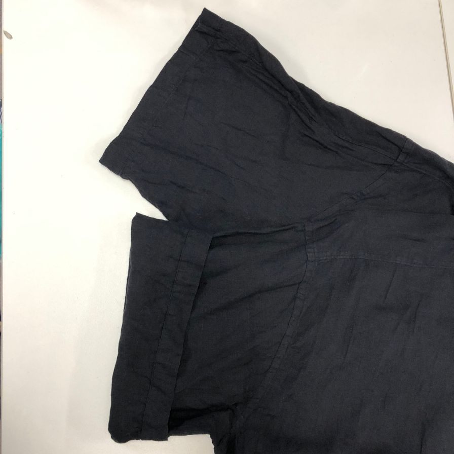 美品◆アントス スキッパー シャツ プルオーバー 半袖 リネン100% MADE IN JAPAN メンズ サイズ2 ブラック ANTOS. TOKYO 【AFB46】