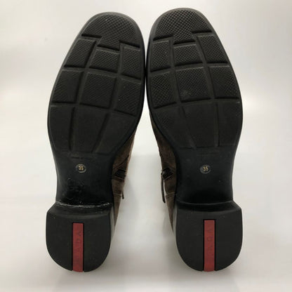 プラダ ニーハイ ブーツ スエード インサイドジップ サイドベルト ゴムソール レディース サイズ35 ブラウン PRADA 約22.0cm【AFI30】