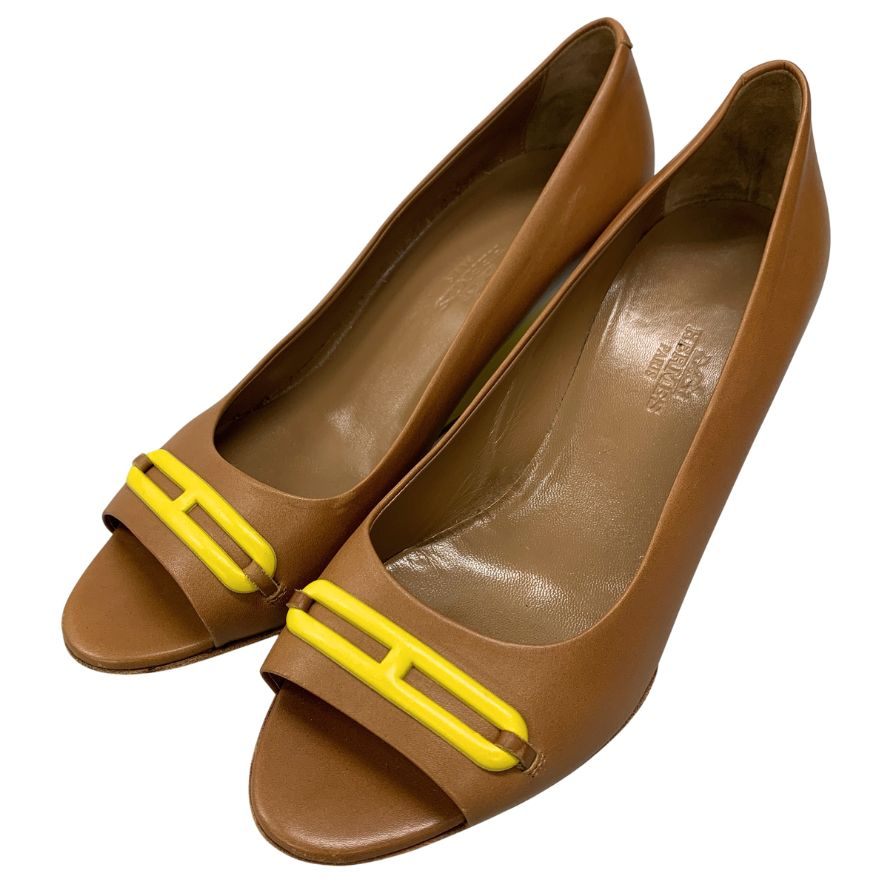 エルメス レザーシューズ パンプス オープントゥ シェーヌダンクル レディース  サイズ36 ブラウン Hermès 約23.0cm【AFC29】