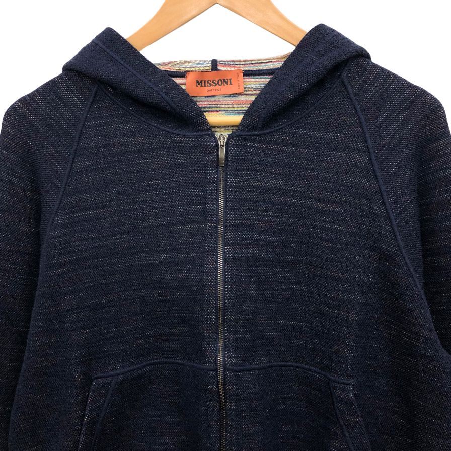 極美品◆ミッソーニ フロントジップ パーカー レディース 裏地総柄 ウール サイズ44 ネイビー MISSONI 【AFB17】
