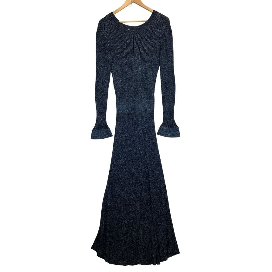 中古■クロエ ワンピース ラメ ニット ロング 長袖 ネイビー レディース サイズM Chloe 【AFB9】