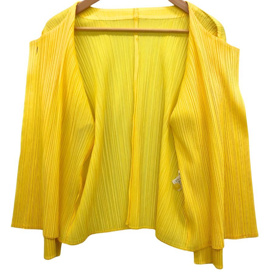 美品◆プリーツプリーズ イッセイミヤケ カーディガン 1B イエロー レディース サイズ3 PP01-JO126 PLEATS PLEASE ISSEY MIYAKE 【AFB17】