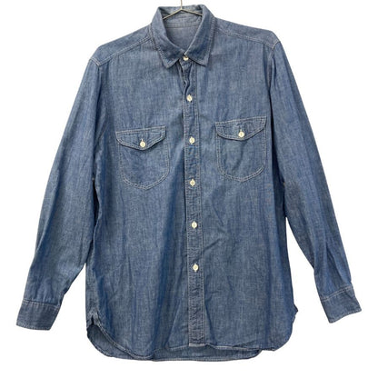 美品◆ブライスランズ×アスコット チャン シャンブレー 長袖シャツ メンズ サイズL ブルー Bryceland's  Ascot Chang 【AFB44】