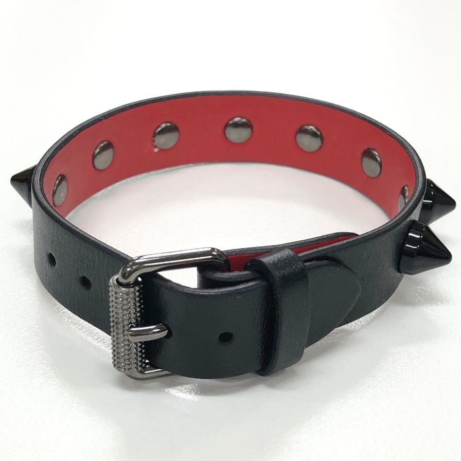 クリスチャンルブタン レザーブレスレット スタッズ ブラック×レッド レディース Christian Louboutin