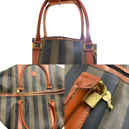 フェンディ ボストンバック 2way ストライプ ペカン柄ブラウン  FENDI【AFE10】