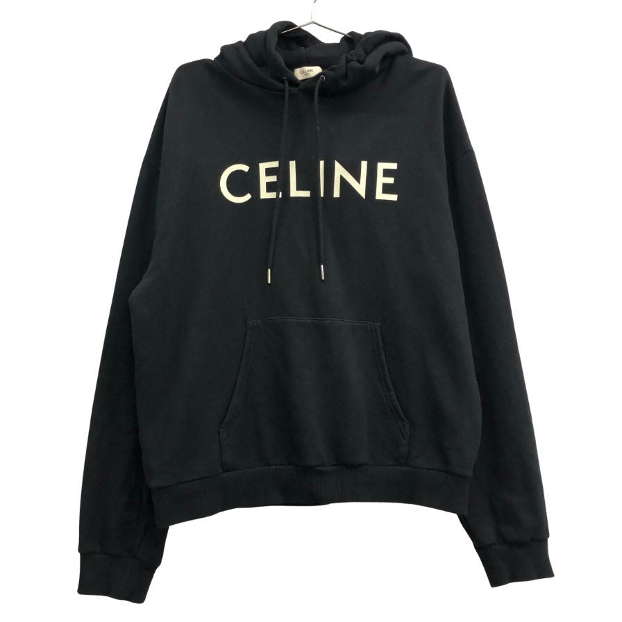 美品◆セリーヌ パーカー フロントロゴ  フーディー スウェット ブラック メンズ サイズXL CELINE 【AFF22】
