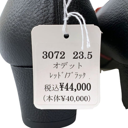 ジュンジュンバイ新宿屋 パンプス レザー 3072 レッド ブラック オデット レディース サイズ23.5 Jun.Jun by shinjukuya 約23.5cm【7-17】
