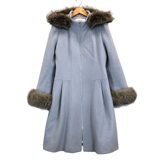 中古◆ルネ コート フォックス ファー フード ロング アンゴラ ウール グレー レディース サイズ38 Rene 【AFA9】