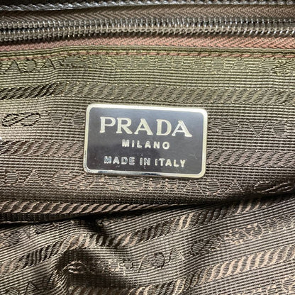 プラダ B6147 フラワーモチーフ トートバッグ レザー×ナイロン コンビ ブラウン×カーキ PRADA【AFE1】