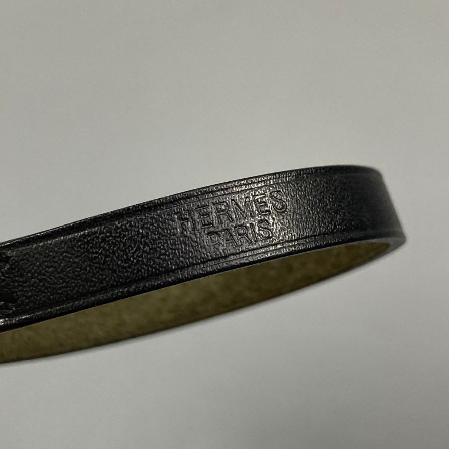 エルメス ブレスレット アピ1 レザー ブラック シルバー金具 □E刻印 レディース HERMES【AFI9】【中古】