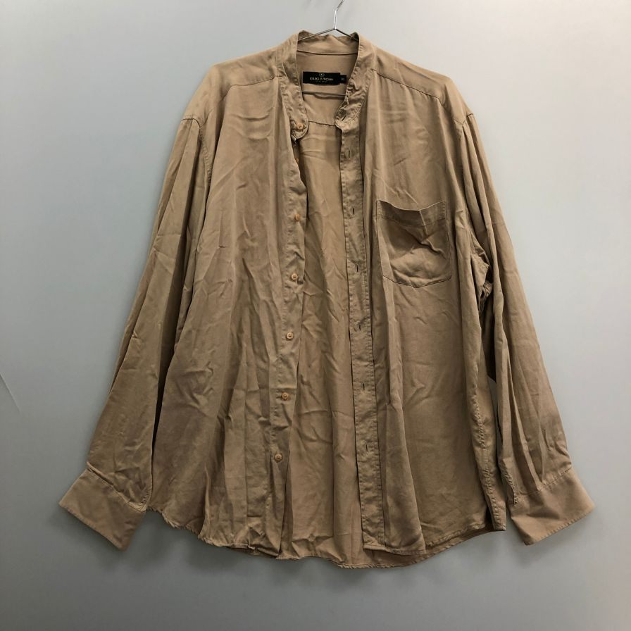 美品◆ブガッチ ウォモ バンドカラー長袖シャツ テンセル素材 メンズ サイズXL ブラウン BUGATCHI UOMO 【AFB14】