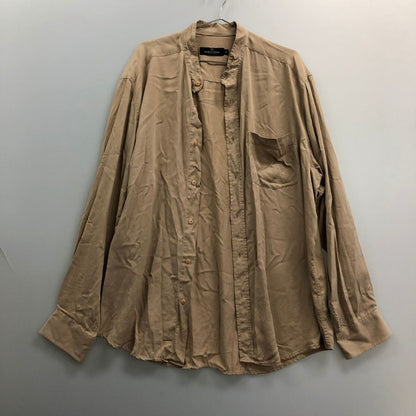 美品◆ブガッチ ウォモ バンドカラー長袖シャツ テンセル素材 メンズ サイズXL ブラウン BUGATCHI UOMO 【AFB14】