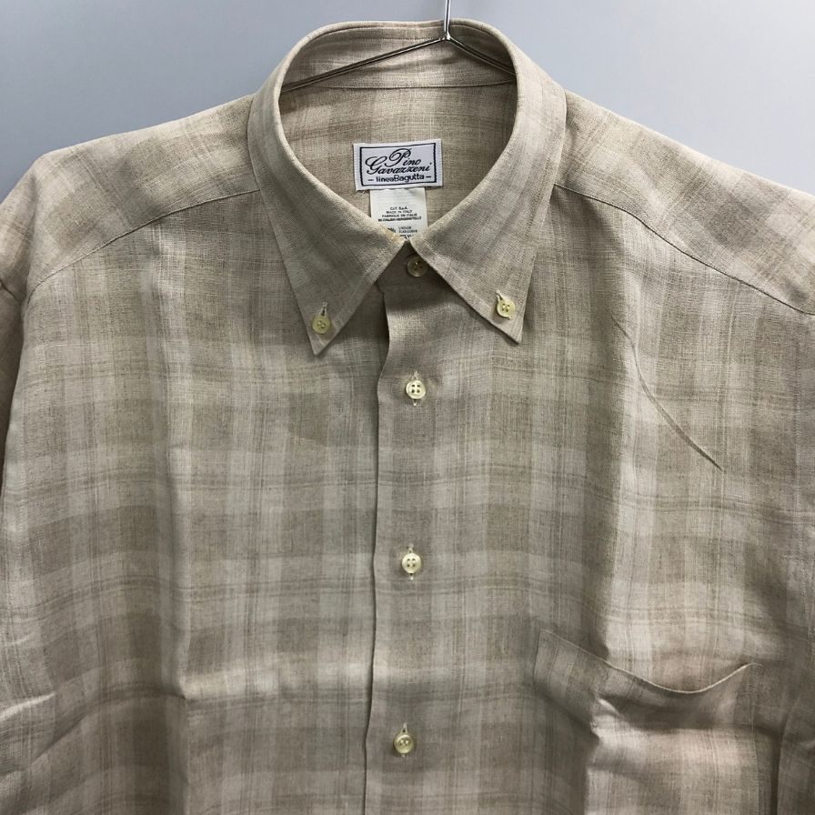 美品◆バグッタ ボタンダウンシャツ リネン チェック ベージュ系 メンズ サイズ39 BAGUTTA 【AFB38】