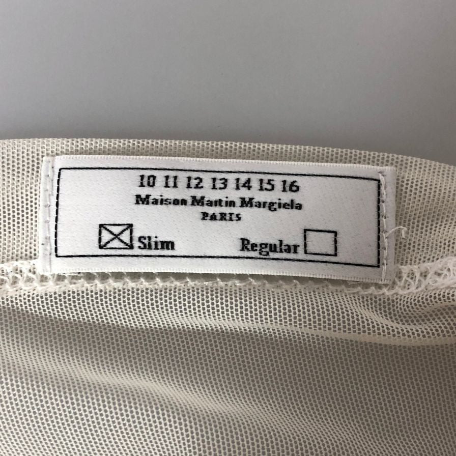 中古◆メゾンマルジェラ カットソー シアー 刺繍 長袖 メッシュ 透け スリム 10 ホワイト メンズ Maison Margiela 【AFB41】