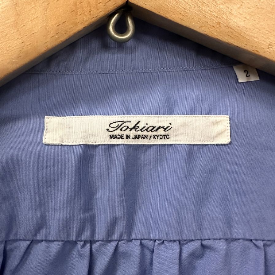 美品◆トキアリ TOKIARI ダブルボタンカラー 長袖シャツ 日本製 メンズ 2 ブルー 時在服飾設計 【AFB3】
