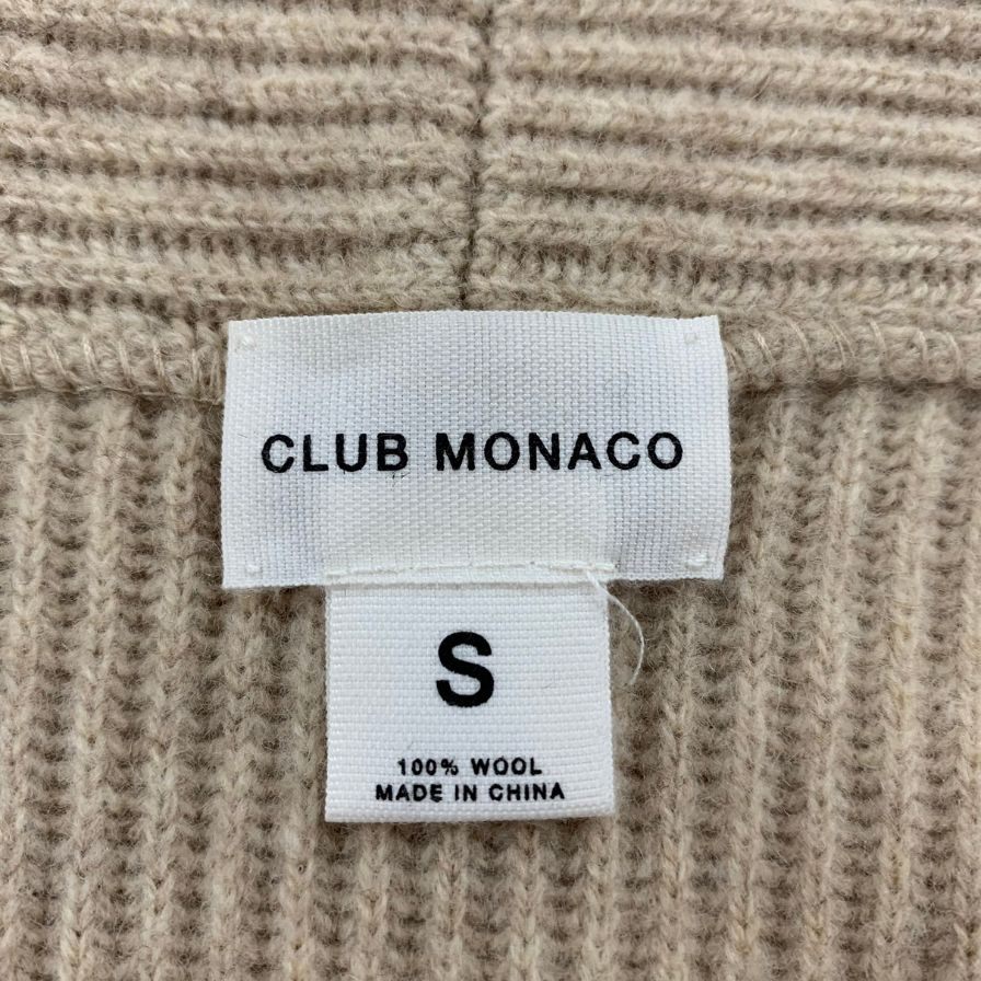 美品◆クラブ モナコ リブ編みカーディガン 100% ウール ベージュ Sサイズ メンズ CLUB MONACO 【AFB8】