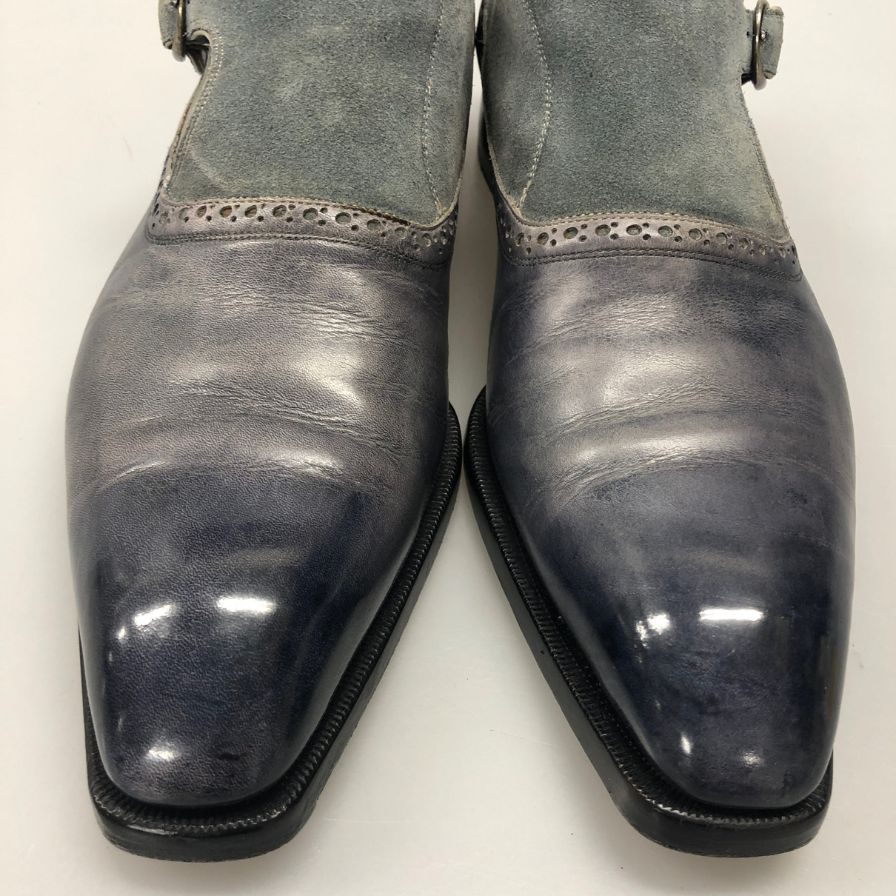 リカルド ベステッティ シングルモンク カーフ ブルー EU40.5 RICCARDO BESTETTI ビジネスシューズ 約25.0cm【LA】【中古】