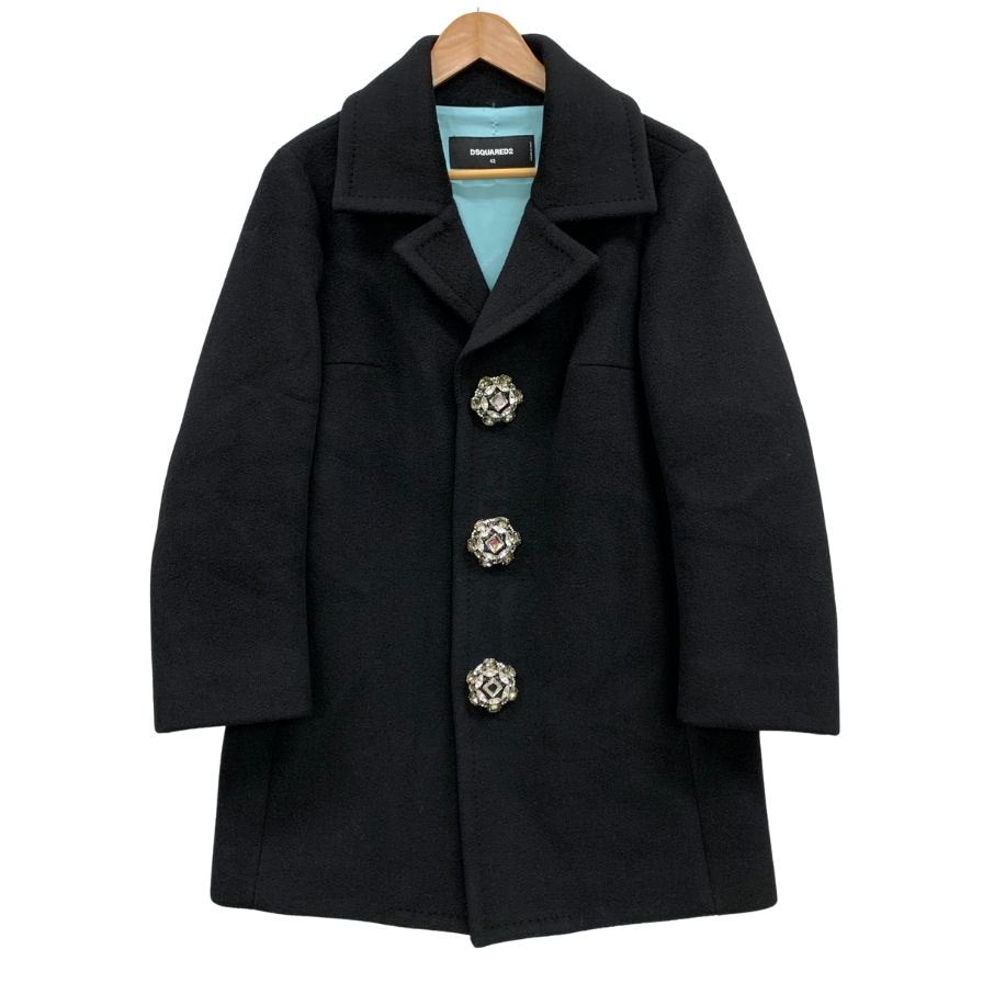 極美品◆ディースクエアード Aライン コート ビッグ ビジューボタンレディース サイズ42 ブラック Dsquared2 【AFA18】