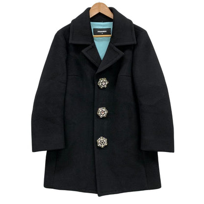 極美品◆ディースクエアード Aライン コート ビッグ ビジューボタンレディース サイズ42 ブラック Dsquared2 【AFA18】