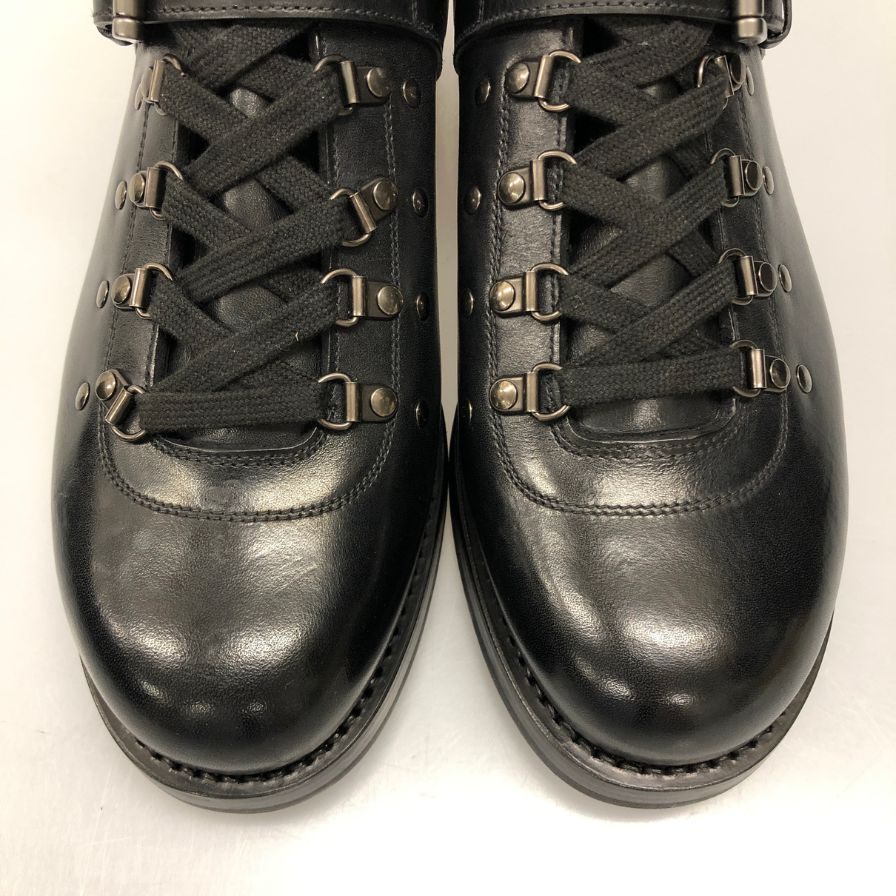 プラダ コンバットブーツ レースアップ ベルト レザー 2T 1882 ブラック メンズ サイズ8.5 PRADA 約27.0cm【AFD9-2】