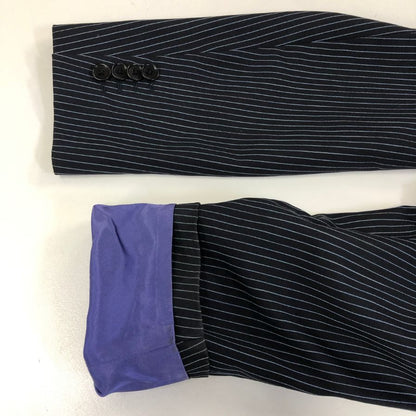 美品◆エトロ 3つボタン 3Bジャケット ストライプ柄 裏地パープル メンズ サイズ48 ネイビー ETRO 【AFA18】